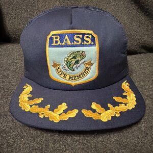 Vintage Bass Fishing Life Member Patch Mesh Trucker Hat Gold Leaf Made in USA